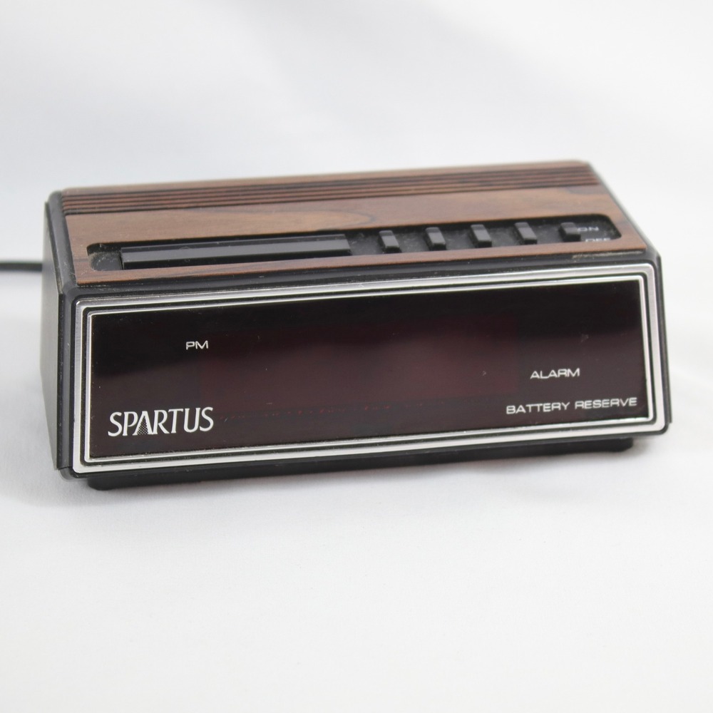 Spartus Retro Vintage Plug-In Red LED Digital Display Wood Grain Alarm Clock